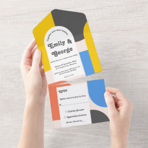 Elegante, farbenfrohe Abstrakte Hochzeit All In One Einladung