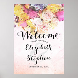 Elegante farbenfrohe Blume Hochzeit Willkommen Poster