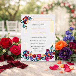 Elegante farbenfrohe Blumeneinladung zur Hochzeit Folieneinladung