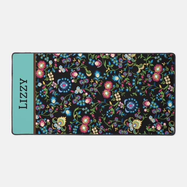 Elegante, farbenfrohe Blumenmatte Schreibtischunterlage (Vorderseite)