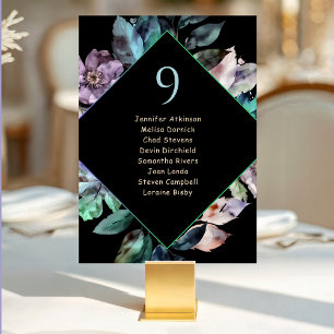 Elegante farbenfrohe Blumenmotive schwarze Hochzei Tischnummer
