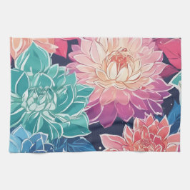 Elegante farbenfrohe Dahlia-Blume auf dunklem Hint Geschirrtuch