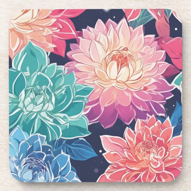 Elegante farbenfrohe Dahlia-Blume auf dunklem Hint Getränkeuntersetzer (Vorderseite)