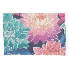 Elegante farbenfrohe Dahlia-Blume auf dunklem Hint Kissenbezug