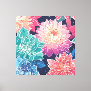 Elegante farbenfrohe Dahlia-Blume auf dunklem Hint Leinwanddruck