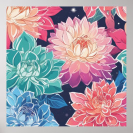 Elegante farbenfrohe Dahlia-Blume auf dunklem Hint Poster