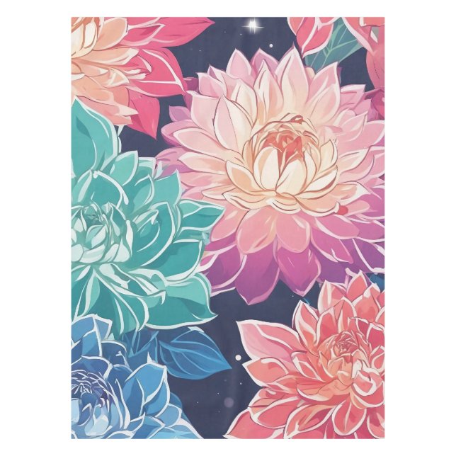 Elegante farbenfrohe Dahlia-Blume auf dunklem Hint Tischdecke (Vorderseite)