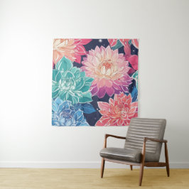 Elegante farbenfrohe Dahlia-Blume auf dunklem Hint Wandteppich