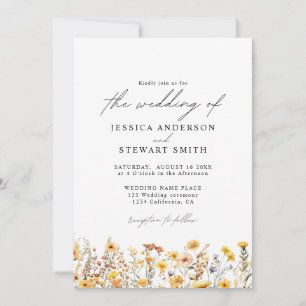 Elegante farbenfrohe, gelbe Wildblumen Hochzeit Einladung
