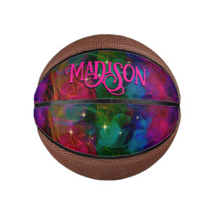Elegante farbenfrohe Glitzern rauchen monogramm Mini Basketball
