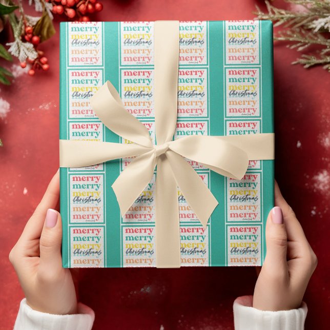 Elegante farbenfrohe grüne Goldstars Frohe Weihnac Geschenkpapier (Von Creator hochgeladen)