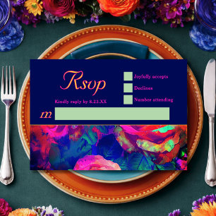 Elegante farbenfrohe helle Blumenhochzeit RSVP Karte