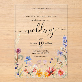 Elegante farbenfrohe Hochzeit der Wildblume Acryleinladungen