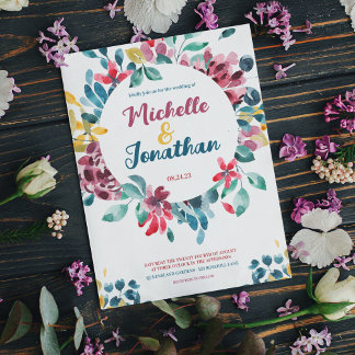 Elegante farbenfrohe Hochzeit mit Blumen Einladung