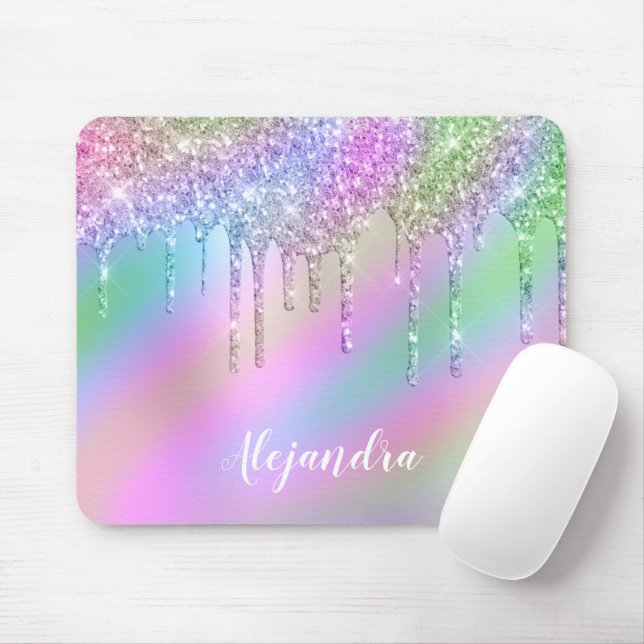 Elegante, farbenfrohe holografische Glitzer-Tropfe Mousepad (Mit Mouse)