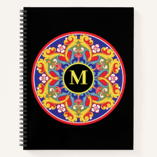 Elegante farbenfrohe Mandala Monogram Back to Scho Notizbuch