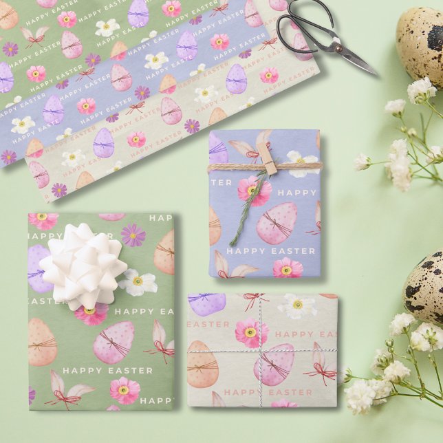 Elegante farbenfrohe Pastel Wildblumen Frohe Oster Geschenkpapier Set (Von Creator hochgeladen)