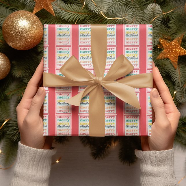 Elegante farbenfrohe Red Gold Stars Frohe Weihnach Geschenkpapier (Von Creator hochgeladen)