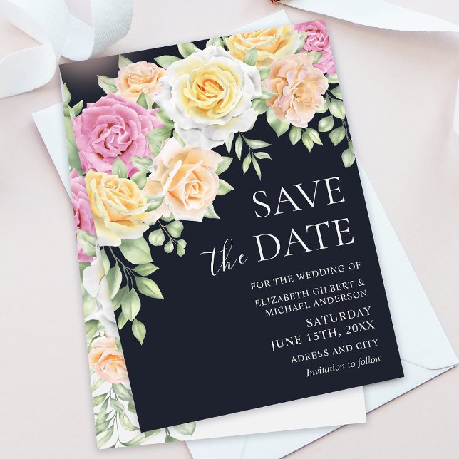 Elegante farbenfrohe Rose Hochzeit Save the Dates  Einladung (Von Creator hochgeladen)