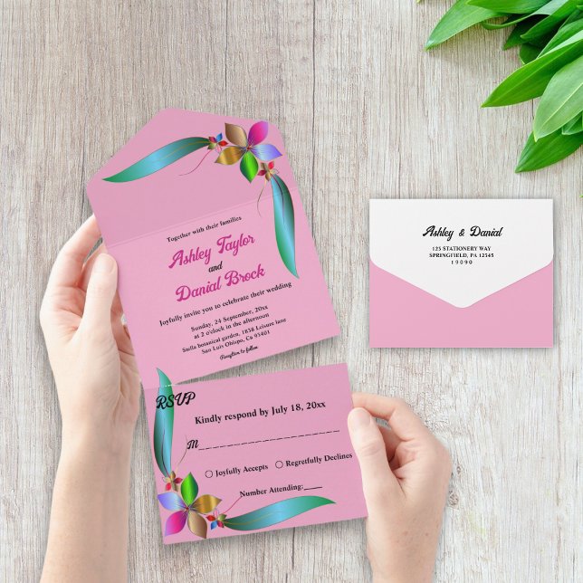 Elegante farbenfrohe Rose Imitate Olivenweg All In One Einladung (Von Creator hochgeladen)