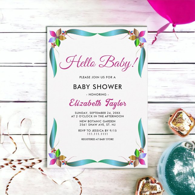 Elegante farbenfrohe Rose Shiny Floral Baby Shower Einladung (Von Creator hochgeladen)