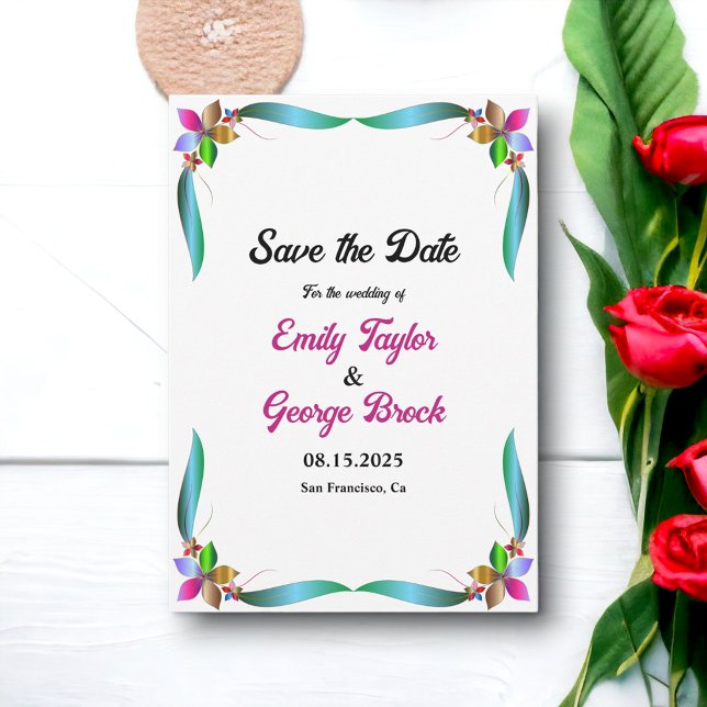 Elegante farbenfrohe Rose Shiny Moderne Blumenhoch Save The Date (Von Creator hochgeladen)