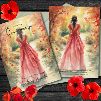 Elegante farbenfrohe rote Schmetterlinge Quinceañe Einladung