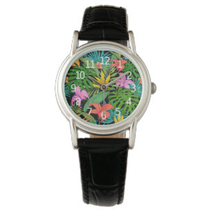 Elegante farbenfrohe Sommer-Tropical Floral Blätte Armbanduhr
