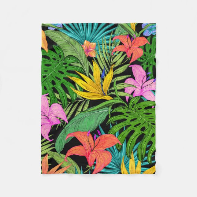 Elegante farbenfrohe Sommer-Tropical Floral Blätte Fleecedecke (Vorderseite)