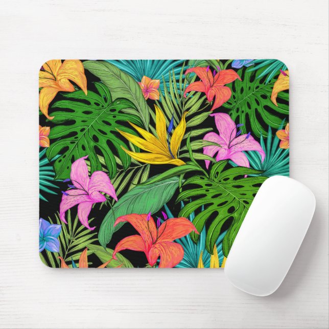 Elegante farbenfrohe Sommer-Tropical Floral Blätte Mousepad (Mit Mouse)