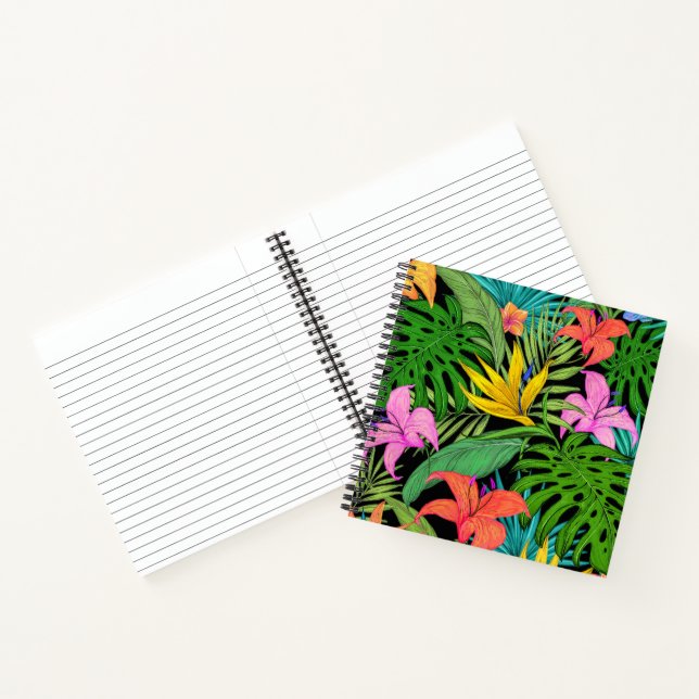 Elegante farbenfrohe Sommer-Tropical Floral Blätte Notizbuch (Innenseite)