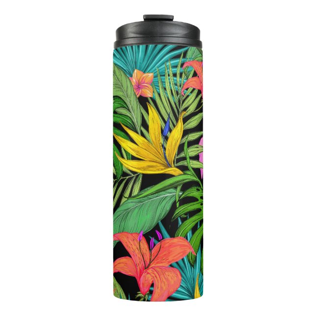 Elegante farbenfrohe Sommer-Tropical Floral Blätte Thermosbecher (Vorderseite)