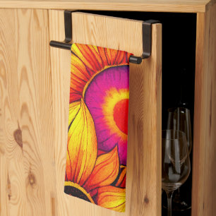 Elegante Farbenfrohe Sonnenblumen Blume Power   Geschirrtuch
