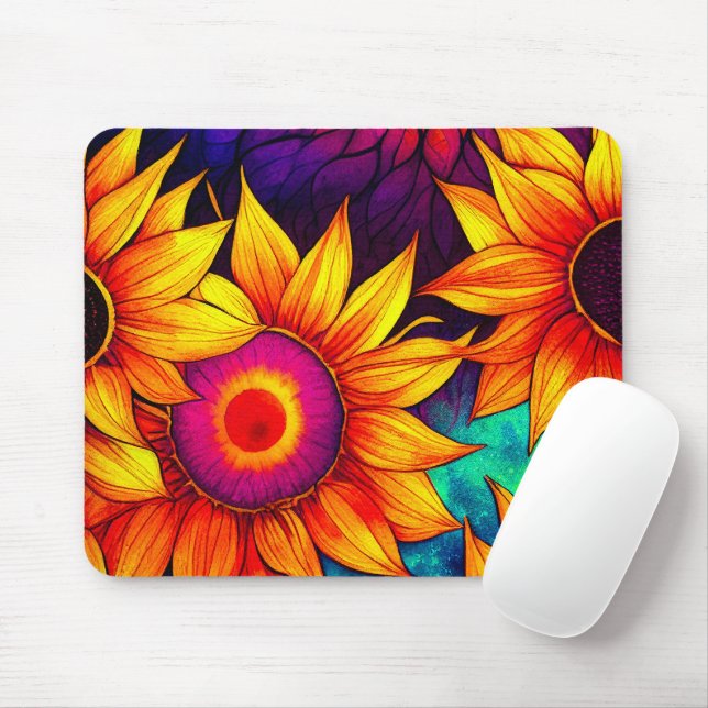Elegante Farbenfrohe Sonnenblumen Blume Power | Mousepad (Mit Mouse)