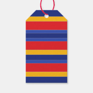 Elegante farbenfrohe Streifen, Rot-Blau-Gelb und S Geschenkanhänger