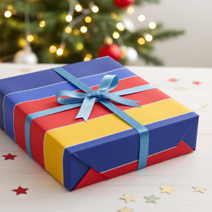 Elegante farbenfrohe Streifen, Rot-Blau-Gelb und S Geschenkpapier