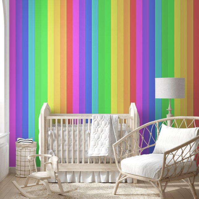 Elegante farbenfrohe vertikale Regenbogenstreifen Tapete (Kinder)