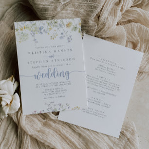 Elegante farbenfrohe Wildblume Front & Back Weddin Einladung