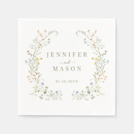 Elegante farbenfrohe Wildblume Hochzeit auf der Bl Serviette