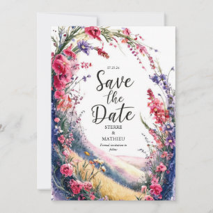 Elegante farbenfrohe Wildblume Hochzeit Save The Date