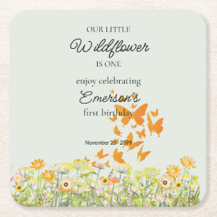Elegante farbenfrohe Wildblumen-1. Geburtstagsfeie Rechteckiger Pappuntersetzer