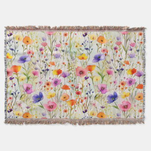 Elegante farbenfrohe Wildblumen Aquarell Decke
