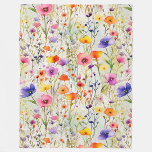 Elegante farbenfrohe Wildblumen Aquarell Fleecedecke