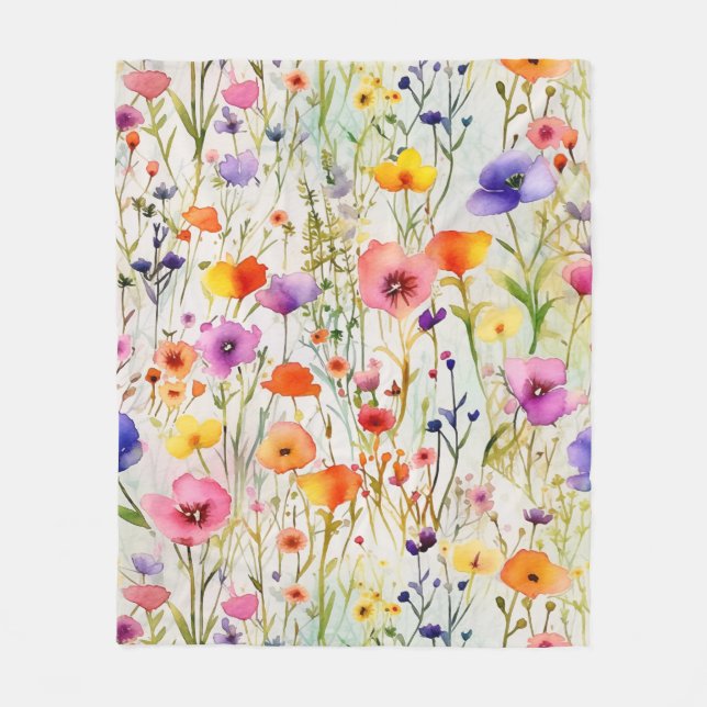 Elegante farbenfrohe Wildblumen Aquarell Fleecedecke (Vorderseite)