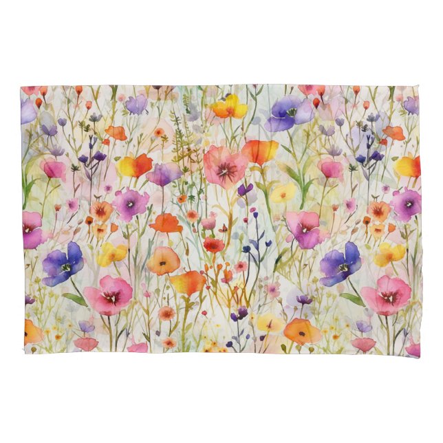 Elegante farbenfrohe Wildblumen Aquarell Kissenbezug (Vorderseite)