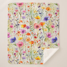 Elegante farbenfrohe Wildblumen Aquarell Sherpadecke