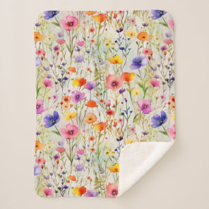Elegante farbenfrohe Wildblumen Aquarell Sherpadecke
