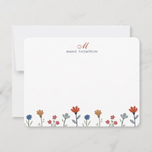 Elegante farbige Blume Script Monogram Stripes Mitteilungskarte