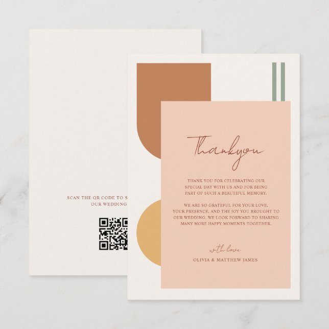 Elegante Farbige Boho Bögen QR Code Hochzeit Dankeskarte (Vorne/Hinten)