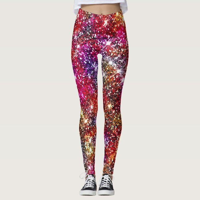 Elegante farbige Imitate Glitzer Monogramm Legging Leggings (Vorderseite)